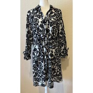 Tommy Bahama Cotton Button Up Shirt Dress Size L Belted Lightweight Beach Floral